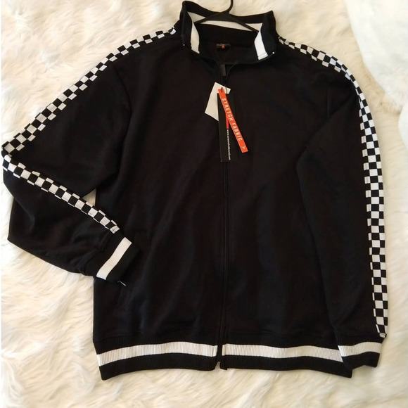 SCREENSHOT Men's Athletic Urban Hip-Hop Track Suit Black Checkered Jacket Large - Picture 12 of 15